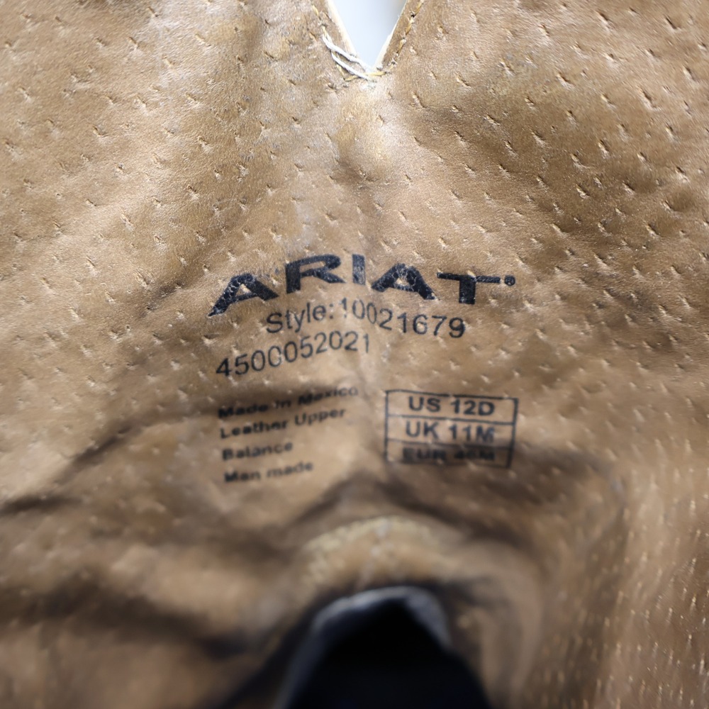 Ariat Mens 12D Western Boots Brown Arena Rebound Leather Teal Stitch Square Toe - Picture 10 of 14